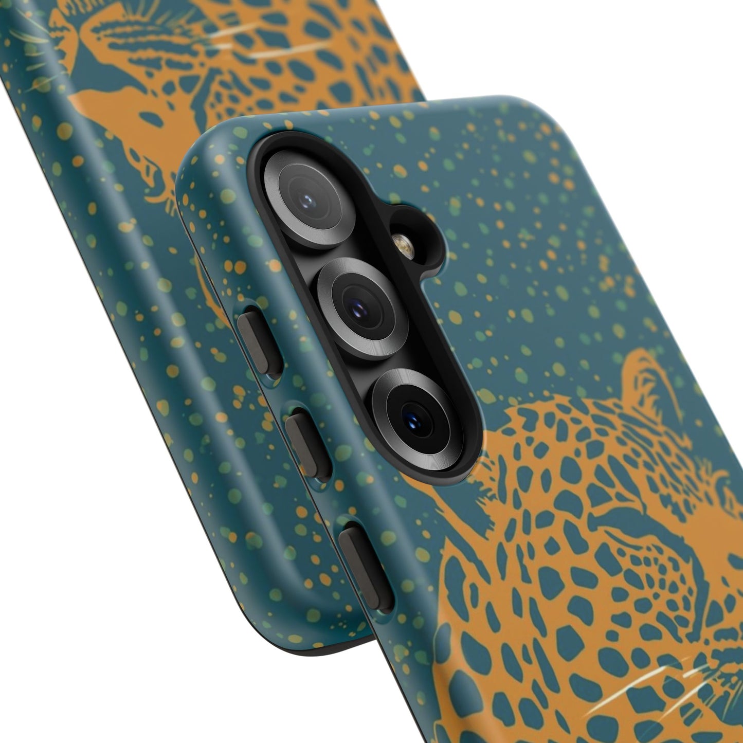 Leopard Print Tough Phone Case — Gold Panther on Teal, Protective iPhone Cover