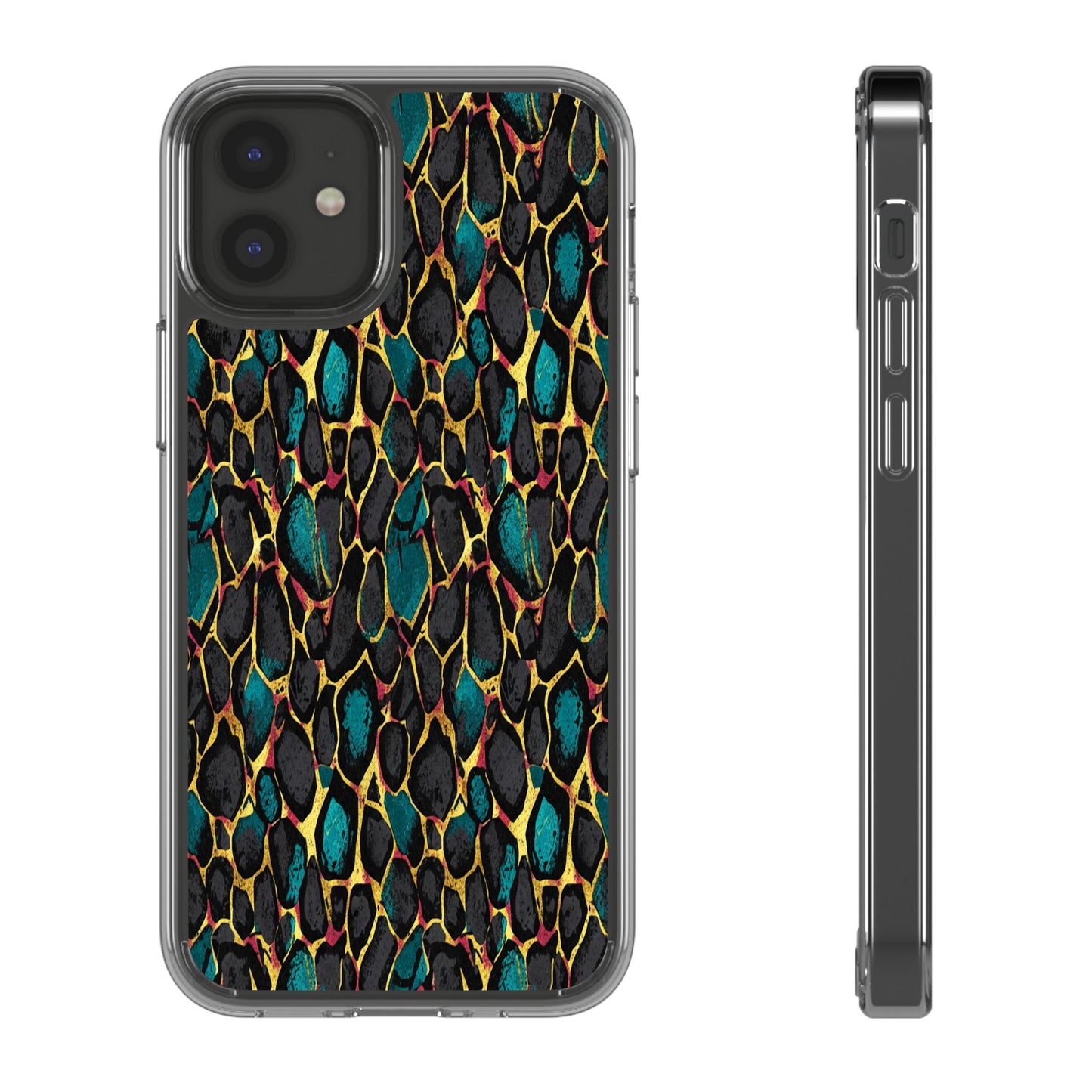 Teal Gold Leopard Clear Phone Case
