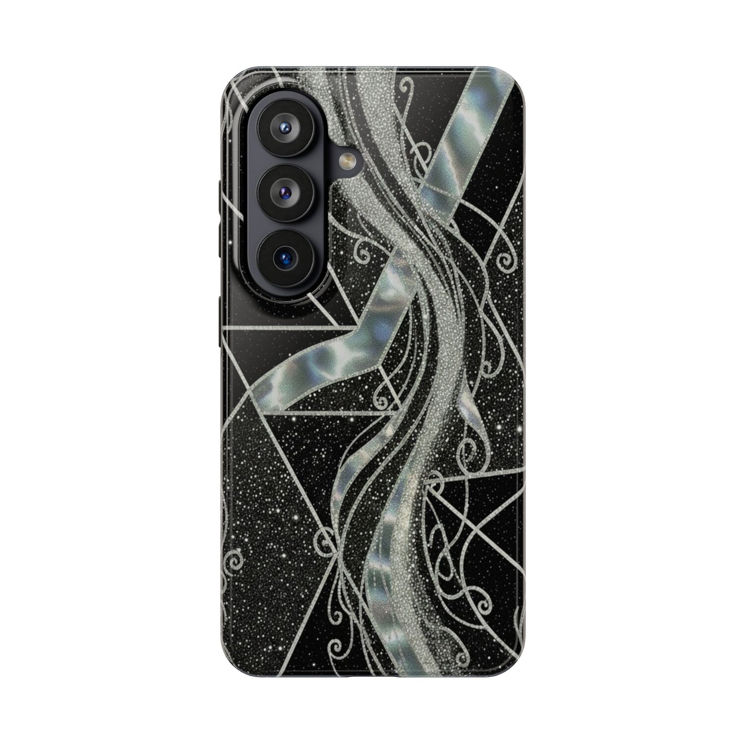 Geometry Tough Phone Case — Iridescent Ribbon on Black Celestial Background