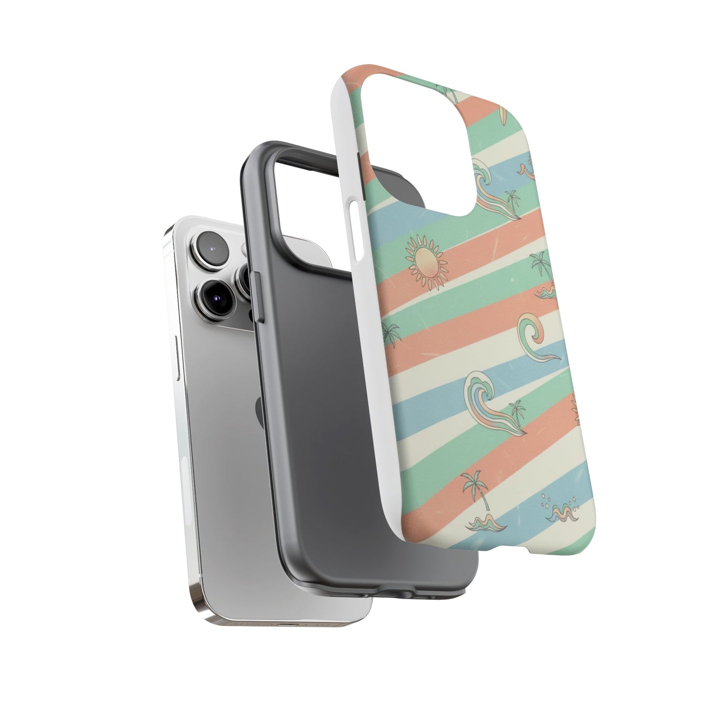 Surf Stripe Tough Phone Case — Retro Beach Waves Pattern
