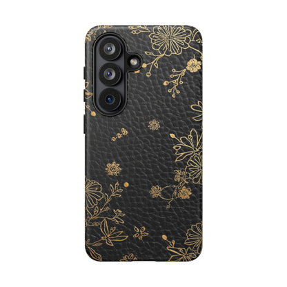 Floral Gold Foil Leather Texture Tough Phone Case