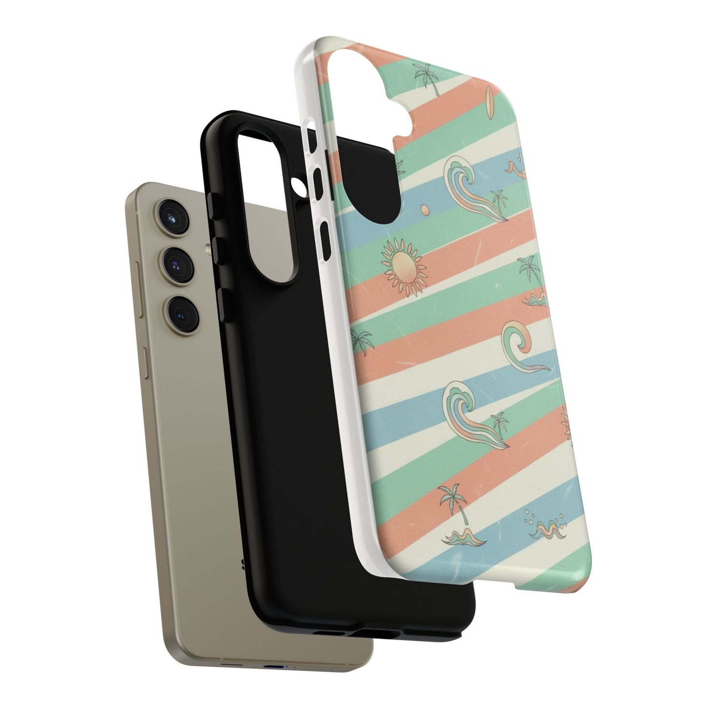 Surf Stripe Tough Phone Case — Retro Beach Waves Pattern
