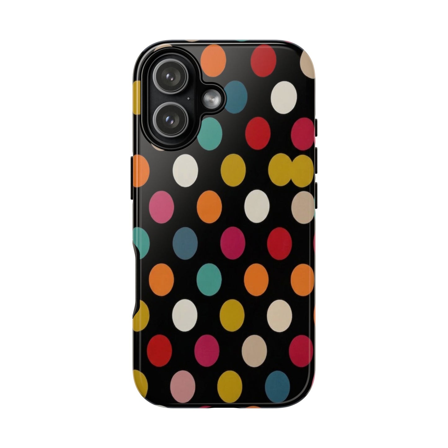 Polka Dot Tough Phone Case – Colorful Retro Dots on Black