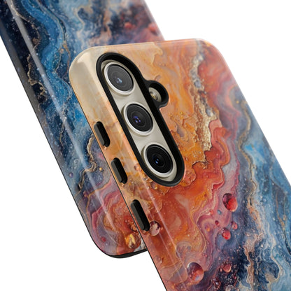 Marbled Galaxy Tough Phone Case — Abstract Blue & Coral Protective Cover