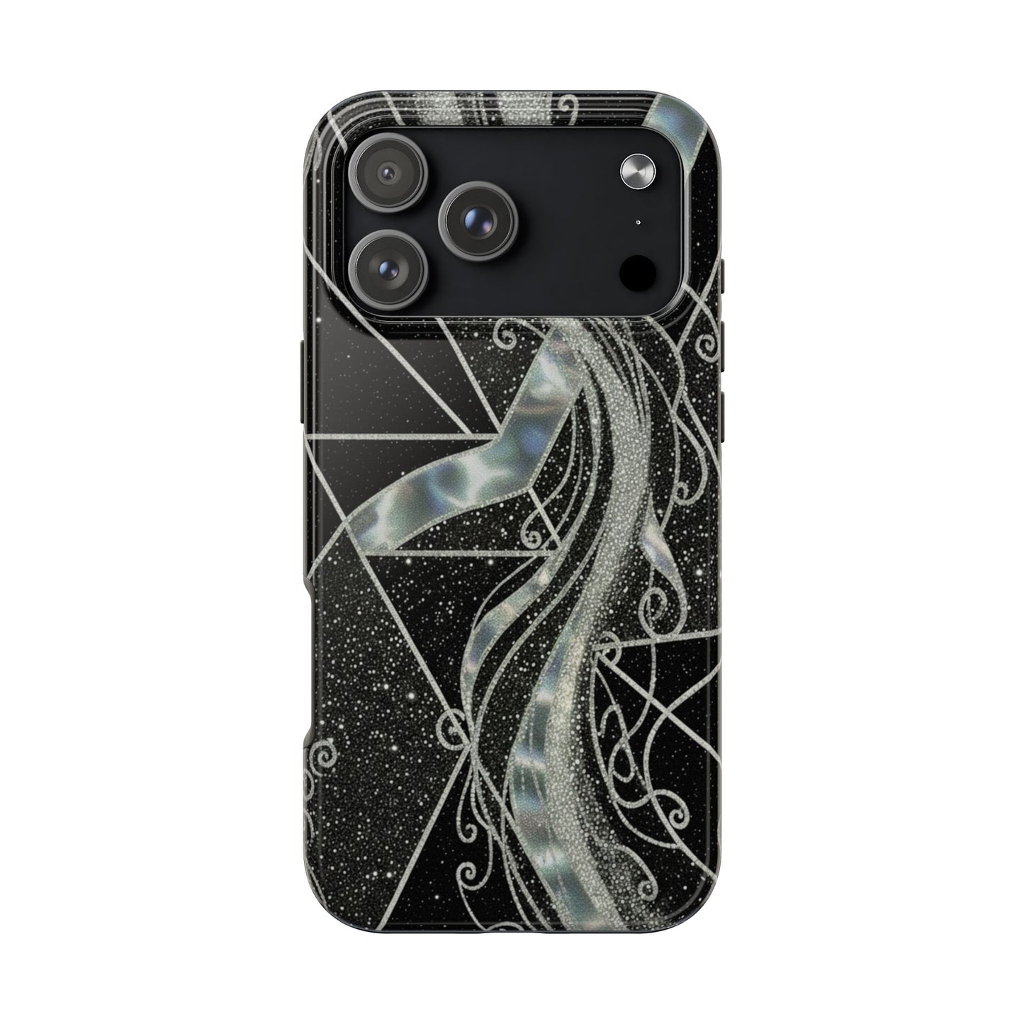 Geometry Tough Phone Case — Iridescent Ribbon on Black Celestial Background