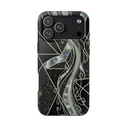 Geometry Tough Phone Case — Iridescent Ribbon on Black Celestial Background