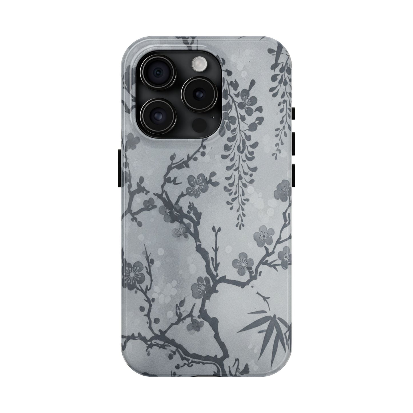Tough Phone Case — Gray Cherry Blossom Ink Floral Design