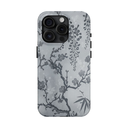 Tough Phone Case — Gray Cherry Blossom Ink Floral Design