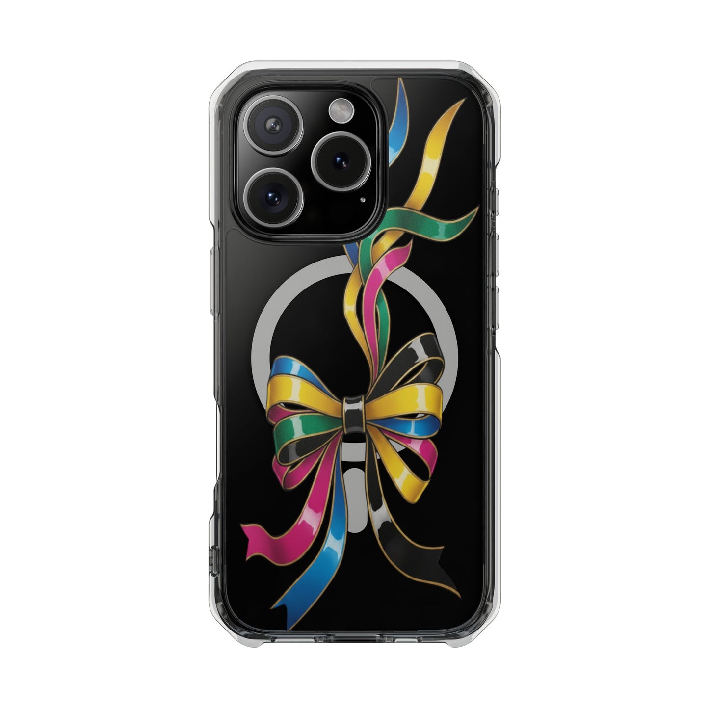 Clear Magnetic Phone Case — Colorful Ribbon Bow Design