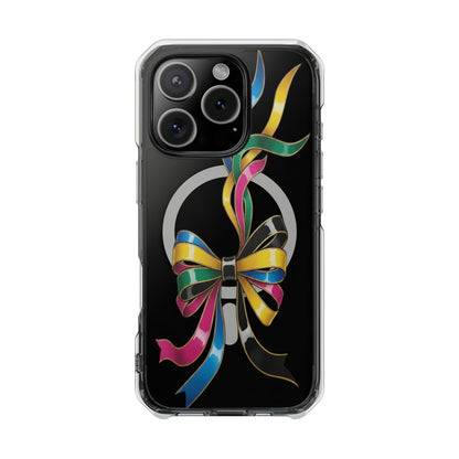 Clear Magnetic Phone Case — Colorful Ribbon Bow Design