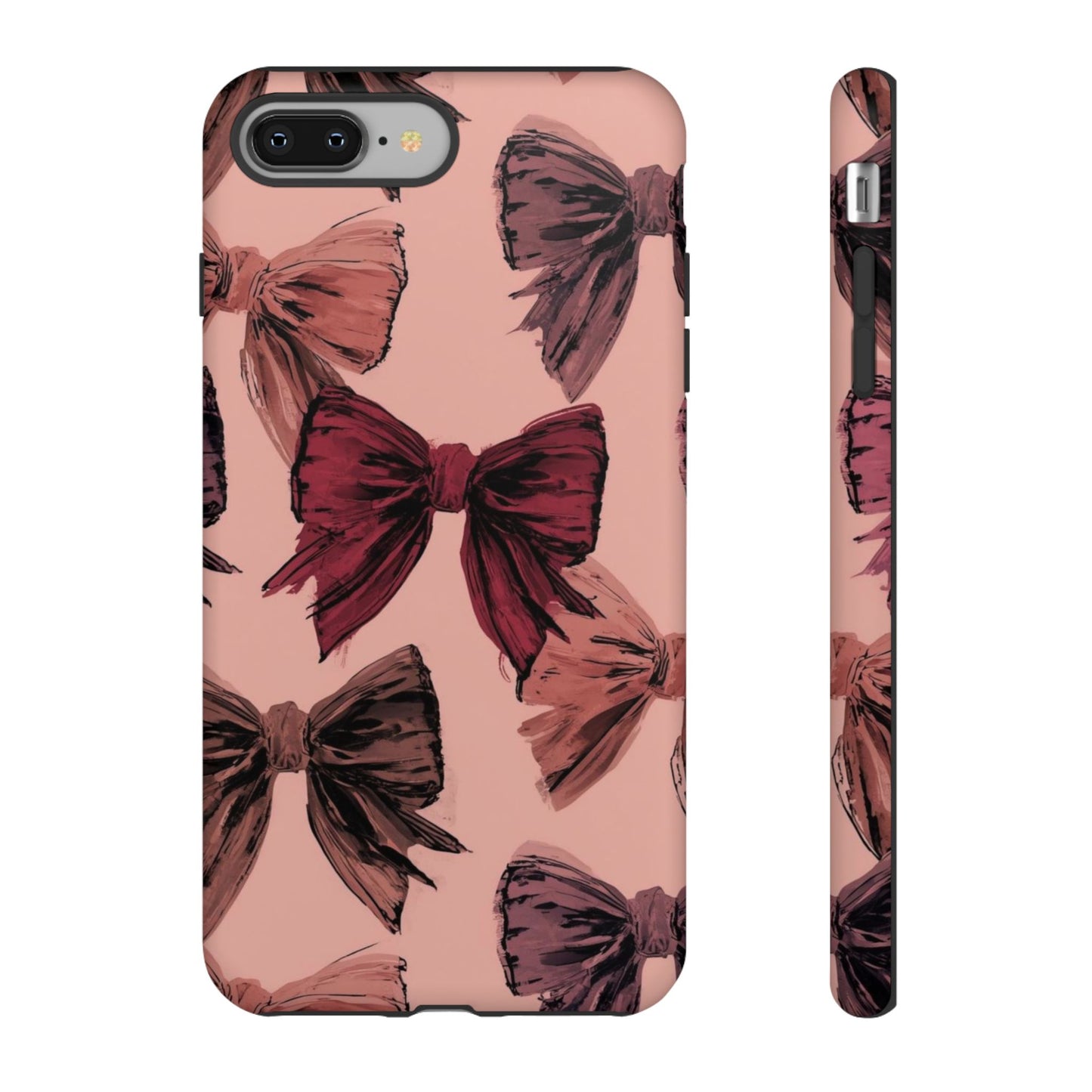 Bow Pattern Tough Phone Case — Pink Watercolor Bows Protective iPhone Cover