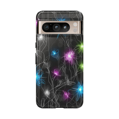 Neon Floral Tough Phone Case — Glow Flower Protective iPhone Cover
