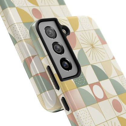 Retro Geometric Tough Phone Case — Pastel Midcentury Pattern