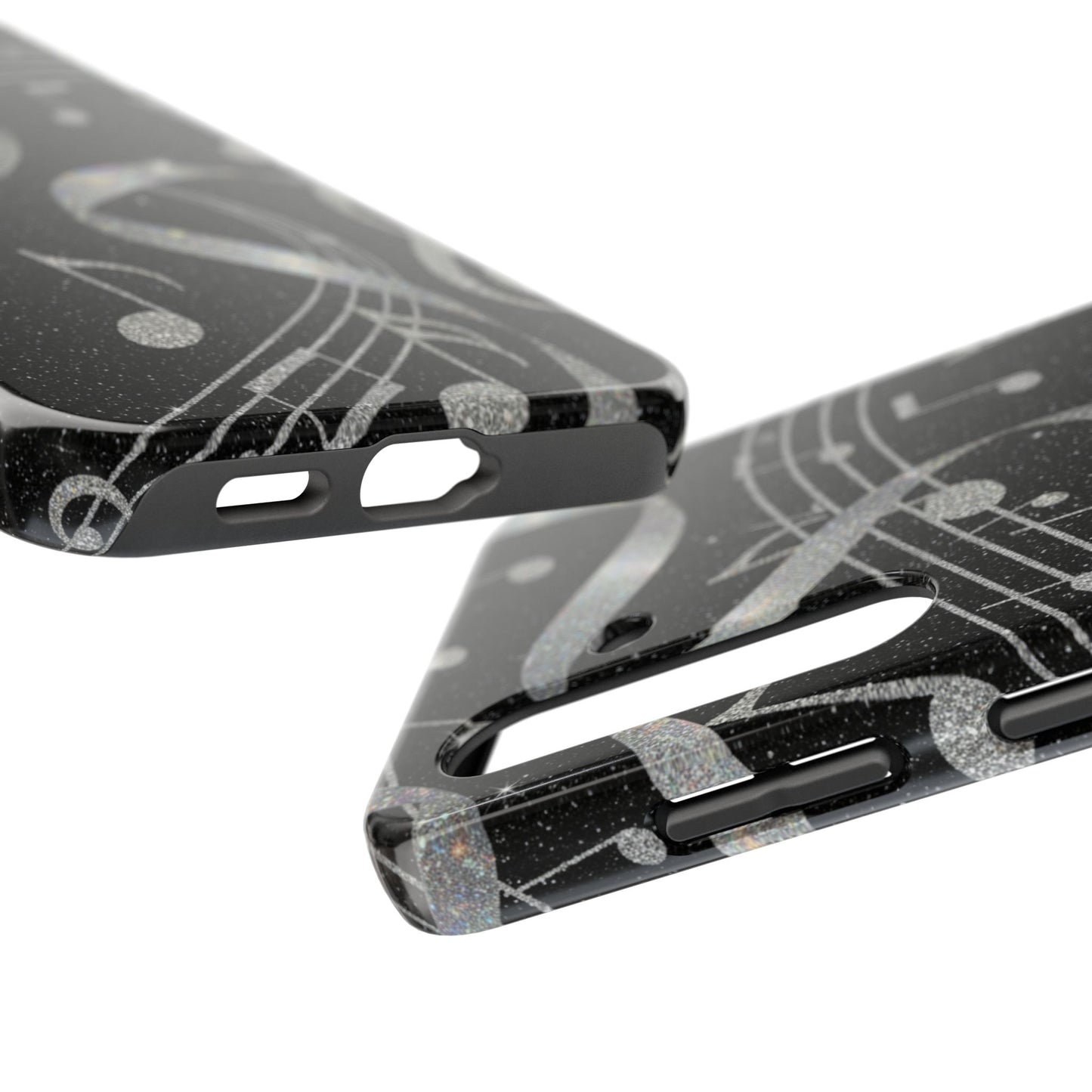Musical Notes Tough Phone Case – Glitter Black Musician Phone Cover