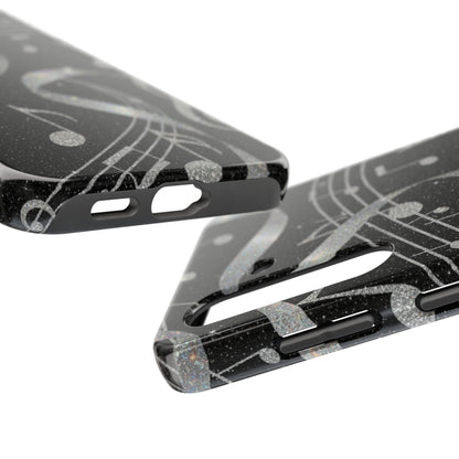 Musical Notes Tough Phone Case – Glitter Black Musician Phone Cover