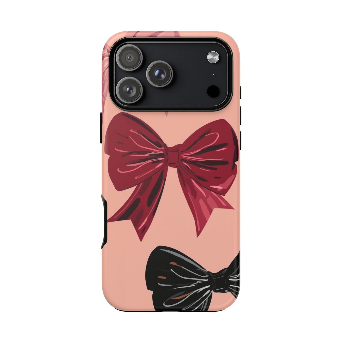 Bow Pattern Tough Phone Case — Pink, Red & Black Decorative Bows