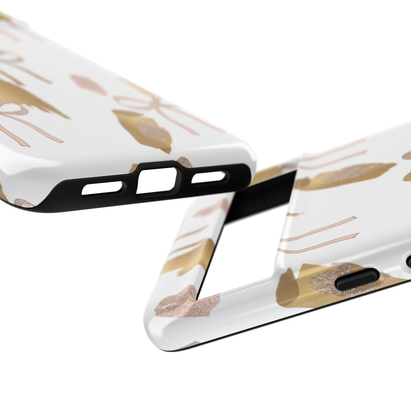 Phone Case — Gold Brushstroke & Blush Bow Pattern