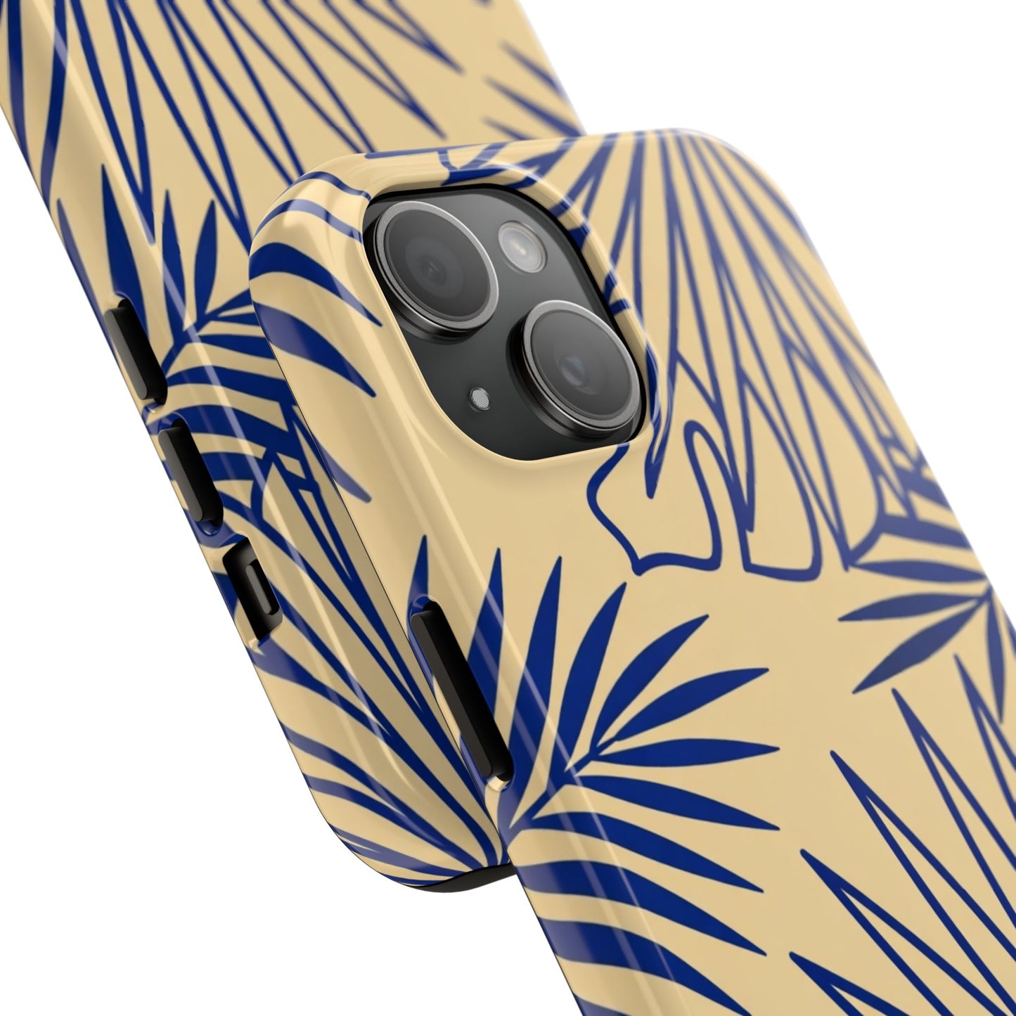 Tropical Palm Pattern Tough Phone Case — Navy Blue Fan Leaves on Sand