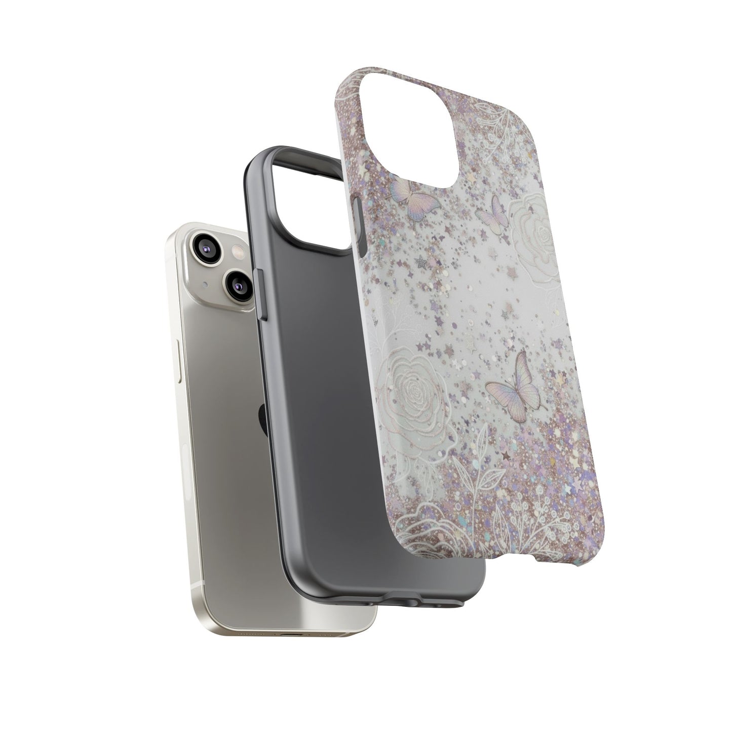 Butterfly Glitter Tough Phone Case — Floral Sparkle Protective Case
