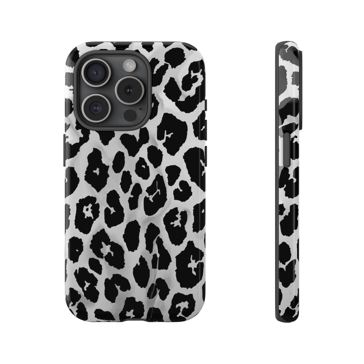 Leopard Print Tough Phone Case – Black & White Animal Pattern Protective Cover