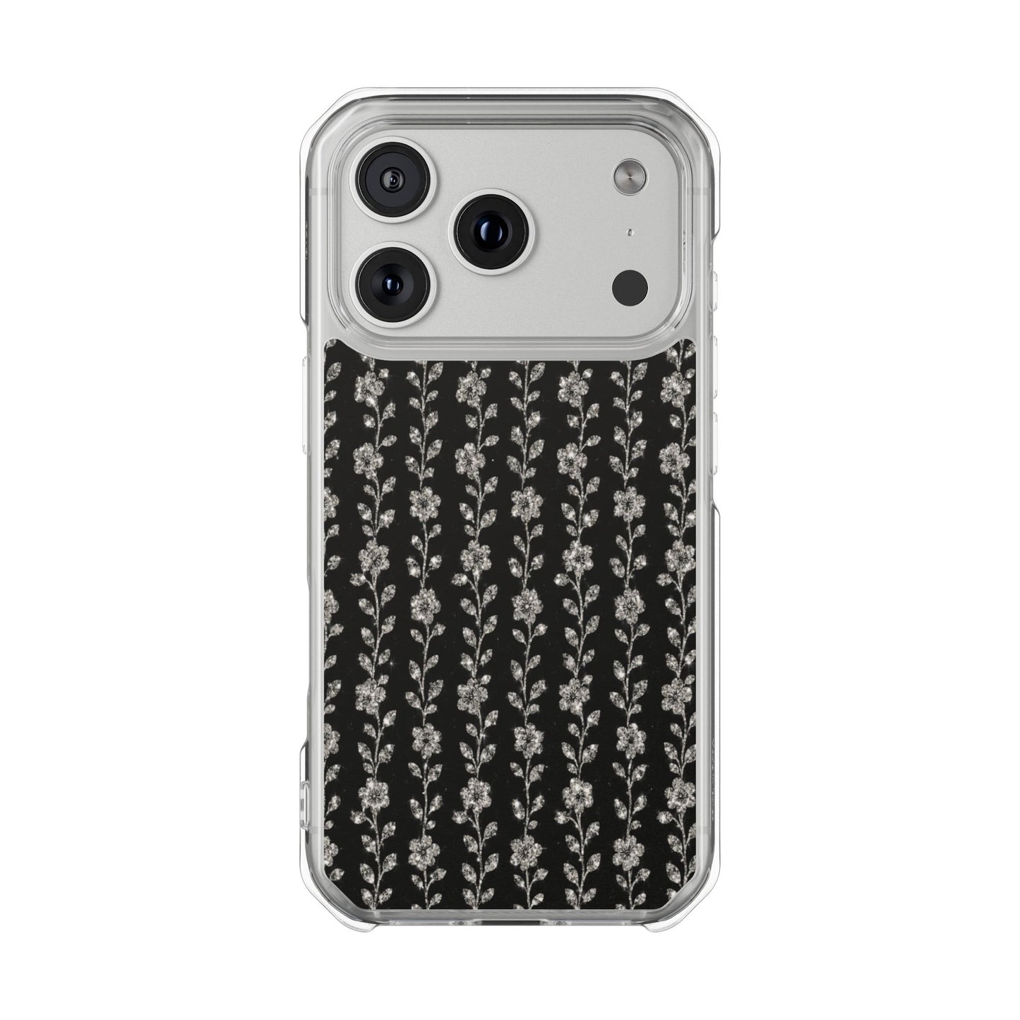 Clear Magnetic Phone Case — Minimal Black Floral Vine Pattern