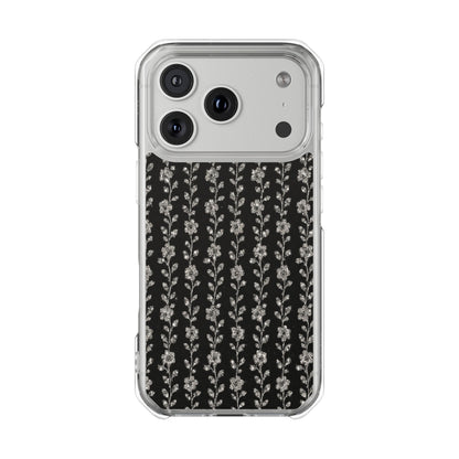 Clear Magnetic Phone Case — Minimal Black Floral Vine Pattern