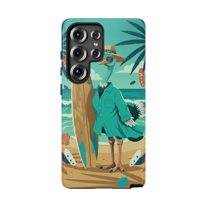 Phone Case — Retro Dressed Seagull Surfing Beach Illustration