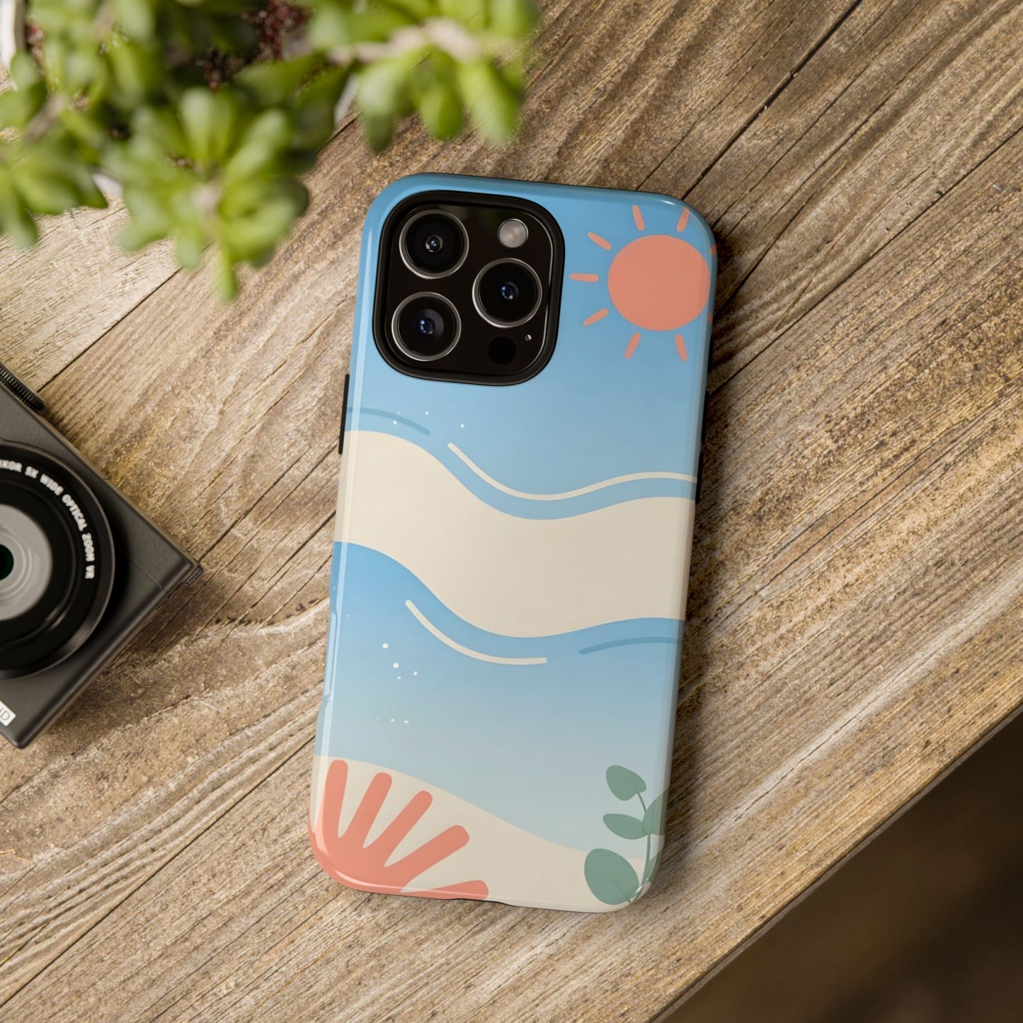 Beach Waves Tough Phone Case — Summer Sun & Seashell Protective Cover