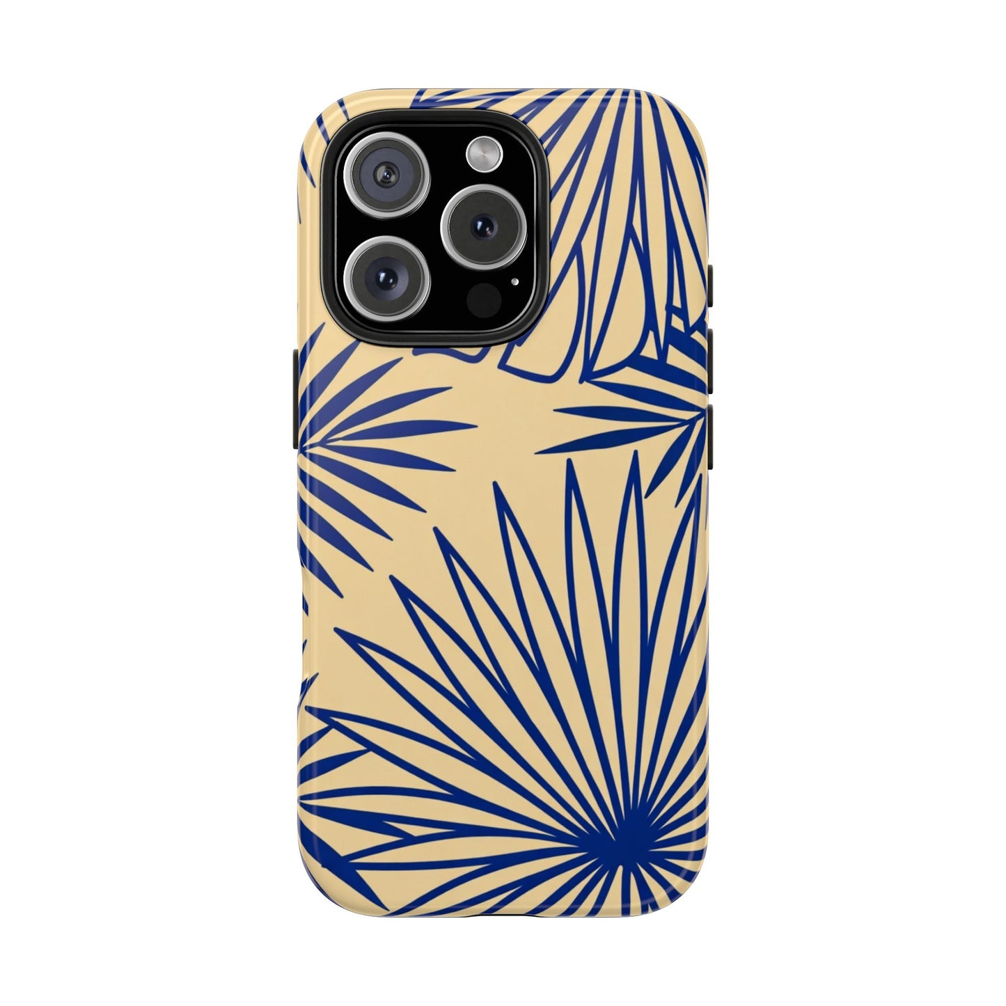 Tropical Palm Pattern Tough Phone Case — Navy Blue Fan Leaves on Sand