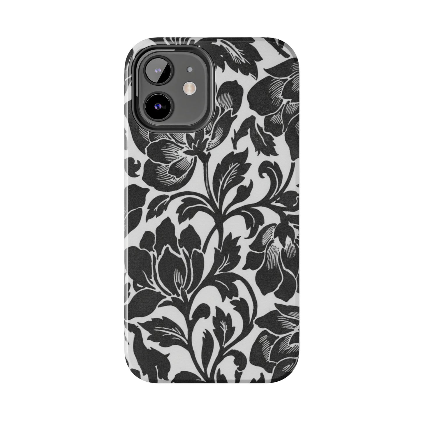 Tough Phone Case — Black & White Vintage Floral Protective Cover