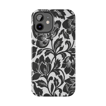 Tough Phone Case — Black & White Vintage Floral Protective Cover