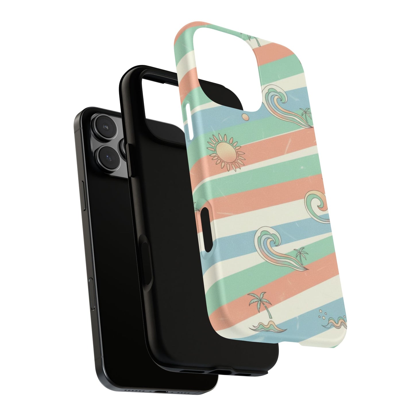 Beach Waves Tough Phone Case — Retro Surf Stripes, Palm & Sun Protective Cover