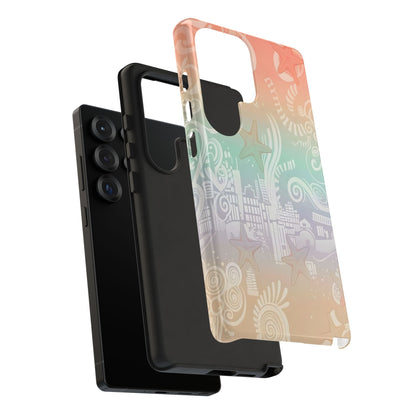 Tough Cases: Pastel Beach Pattern Phone Case — Starfish & Coastal Cityscape Protective Cover