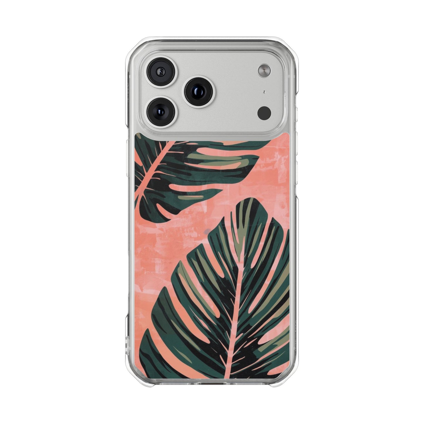 Clear Impact Phone Case — Tropical Palm Leaf Design (Magnetic Compatible)
