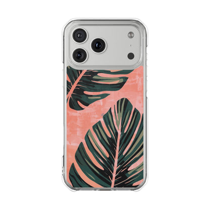 Clear Impact Phone Case — Tropical Palm Leaf Design (Magnetic Compatible)