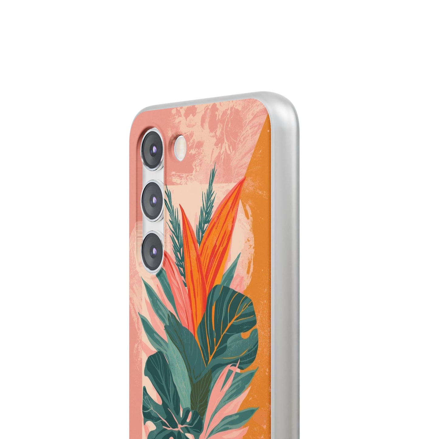 Tropical Botanical Phone Case — Pink & Orange Floral Flexi Case
