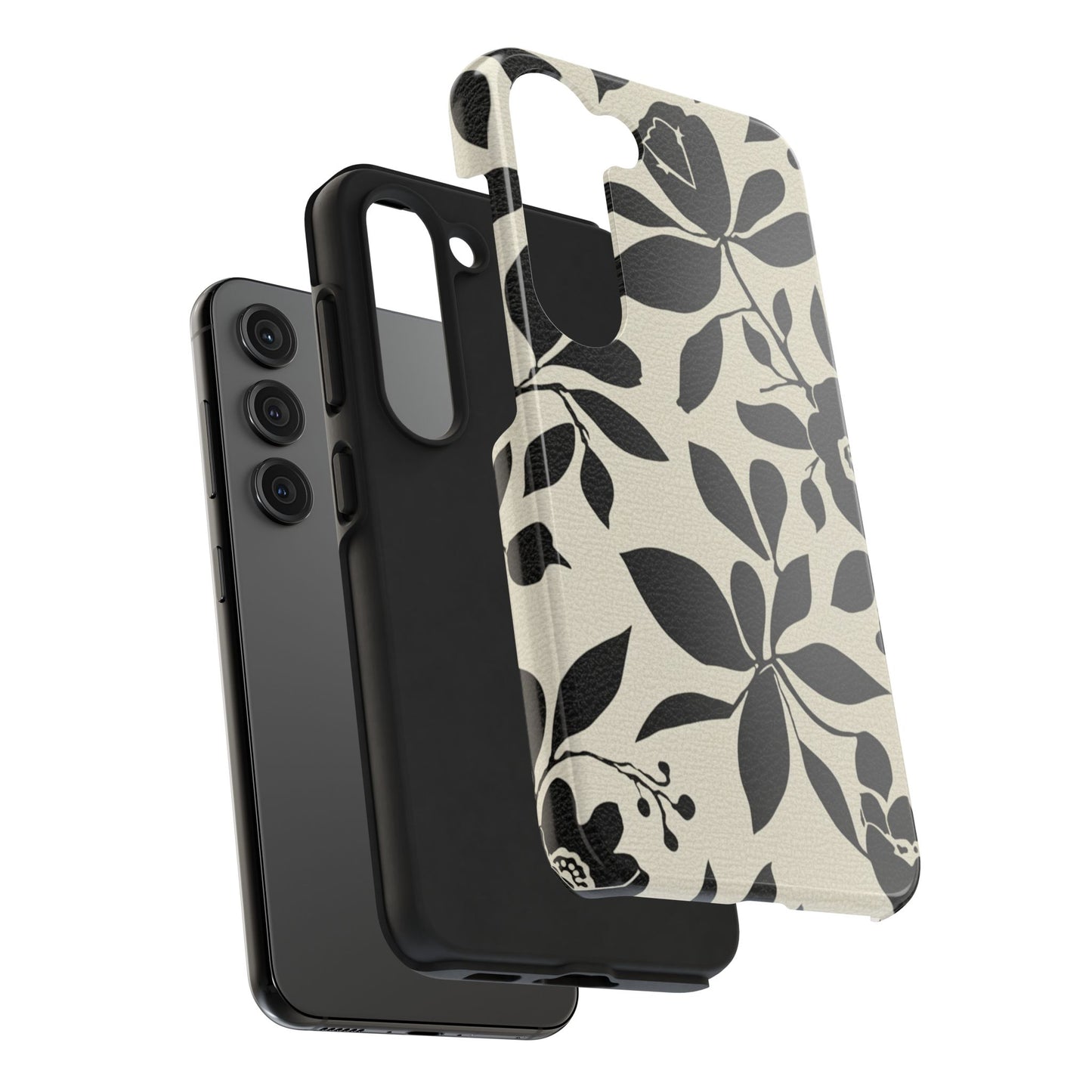 Tough Phone Case — Black Floral Silhouette Protective Cover