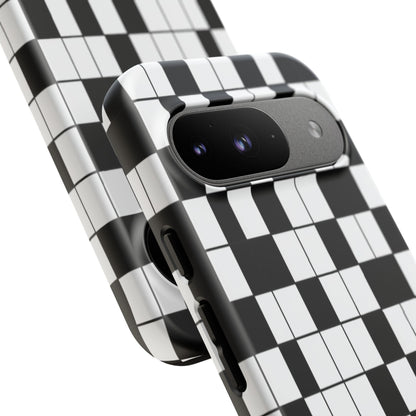 Crossword Grid Phone Case — Black & White Puzzle Pattern Tough Phone Cover
