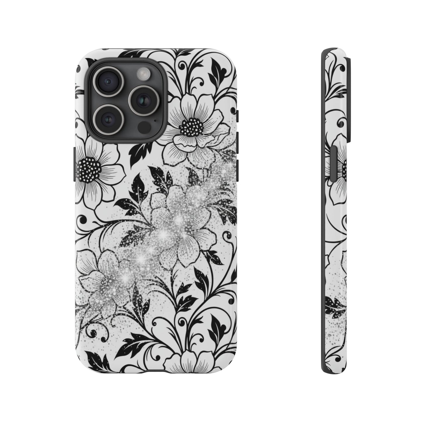Floral Lace Phone Case — Black & White Vintage Flower Protective Case