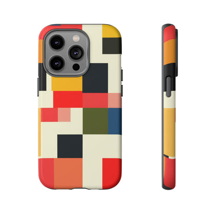 Abstract Color Block Tough Phone Case — Retro Geometric Protective Cover