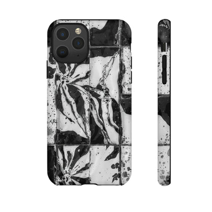 Monochrome Tile Floral Tough Phone Case