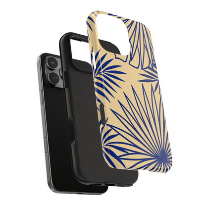 Tropical Palm Pattern Tough Phone Case — Navy Blue Fan Leaves on Sand