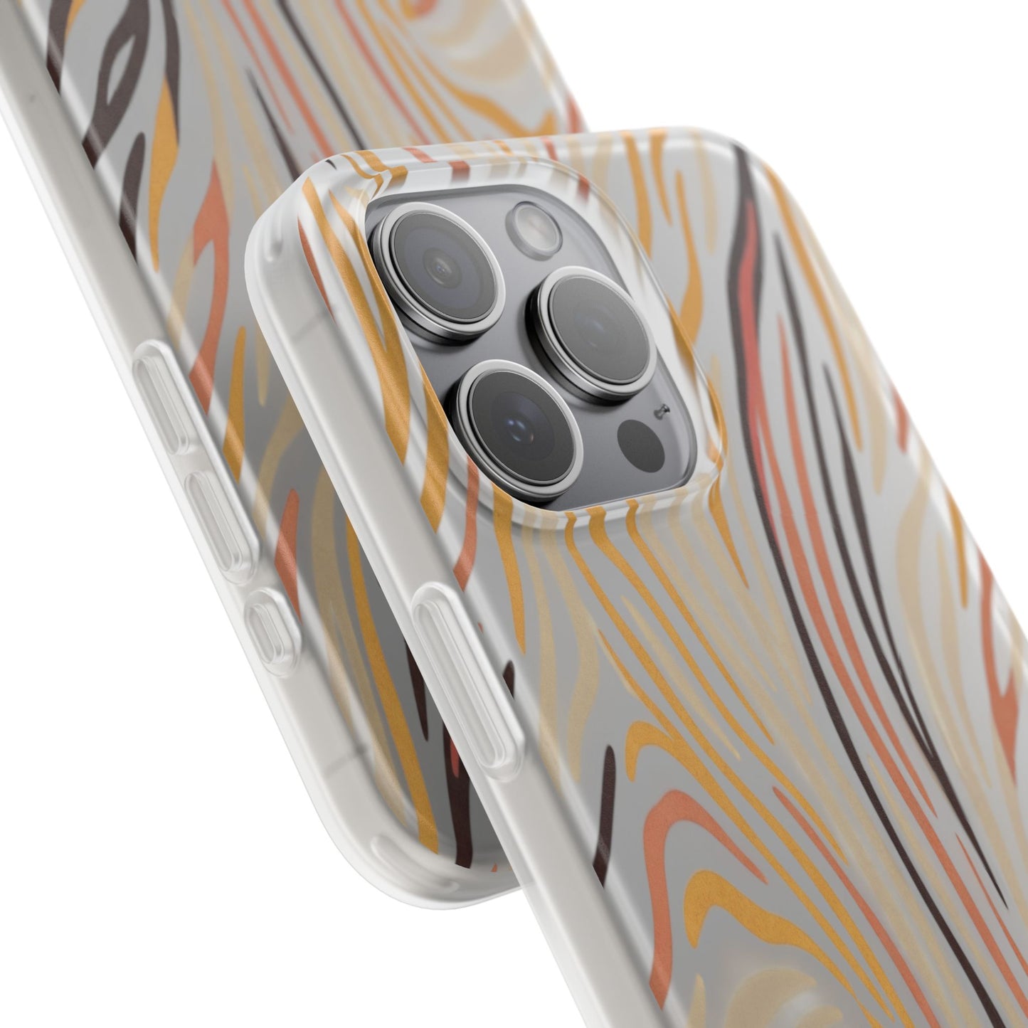 Marbled Neutral Stripe Phone Case — Abstract Beige & Terracotta Flexi Case