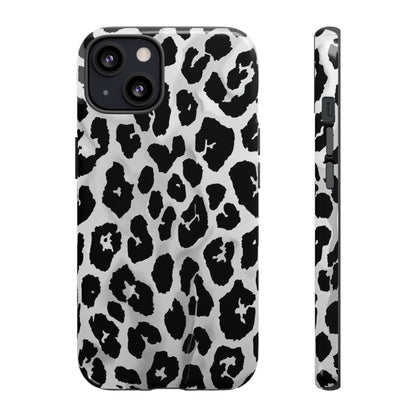 Leopard Print Tough Phone Case – Black & White Animal Pattern Protective Cover