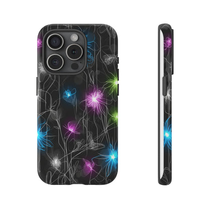 Neon Floral Tough Phone Case — Glow Flower Protective iPhone Cover