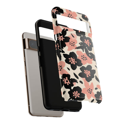 Floral Phone Case — Pink & Black Retro Blossom Protective Cover