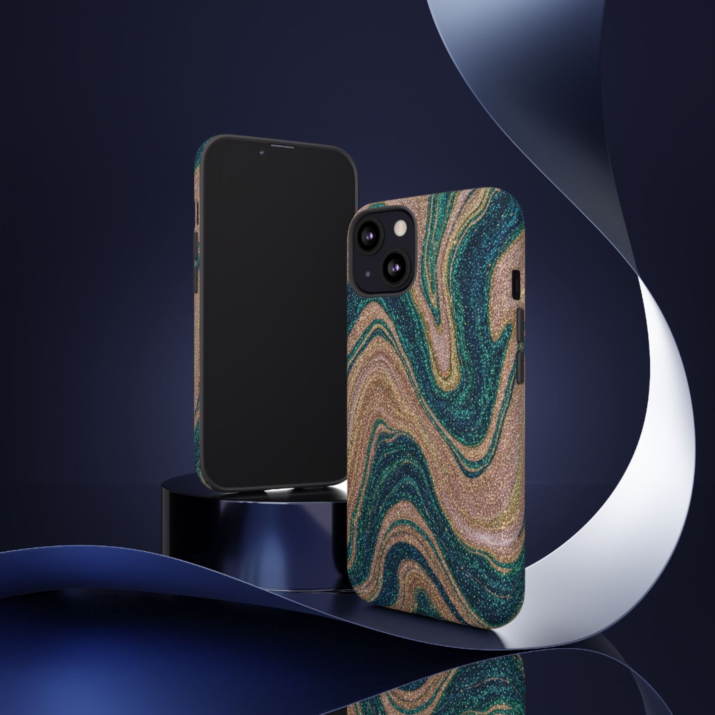 Marbled Teal & Gold Phone Case — Glitter Swirl Tough Case