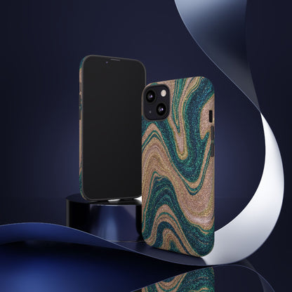 Marbled Teal & Gold Phone Case — Glitter Swirl Tough Case