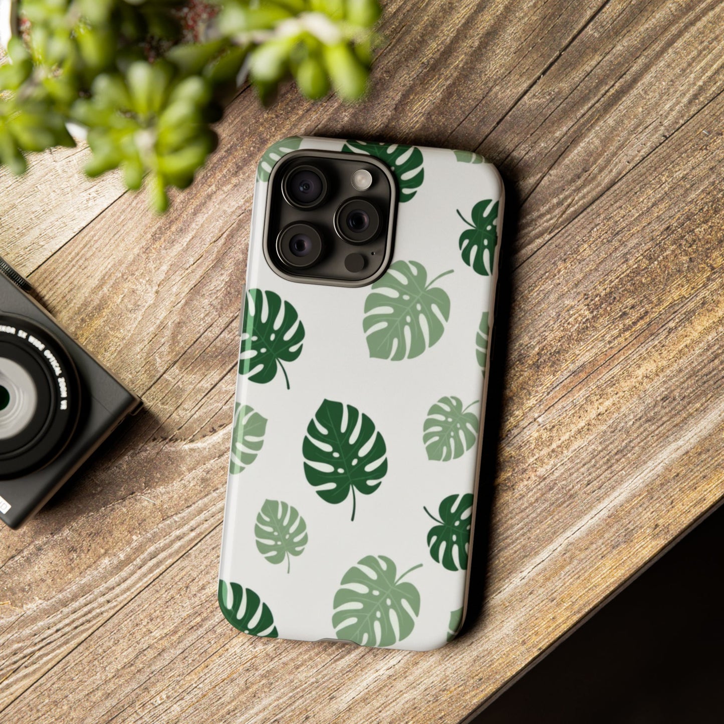 Monstera Leaf Tough Phone Case – Tropical Green Palm Pattern Protective Cover