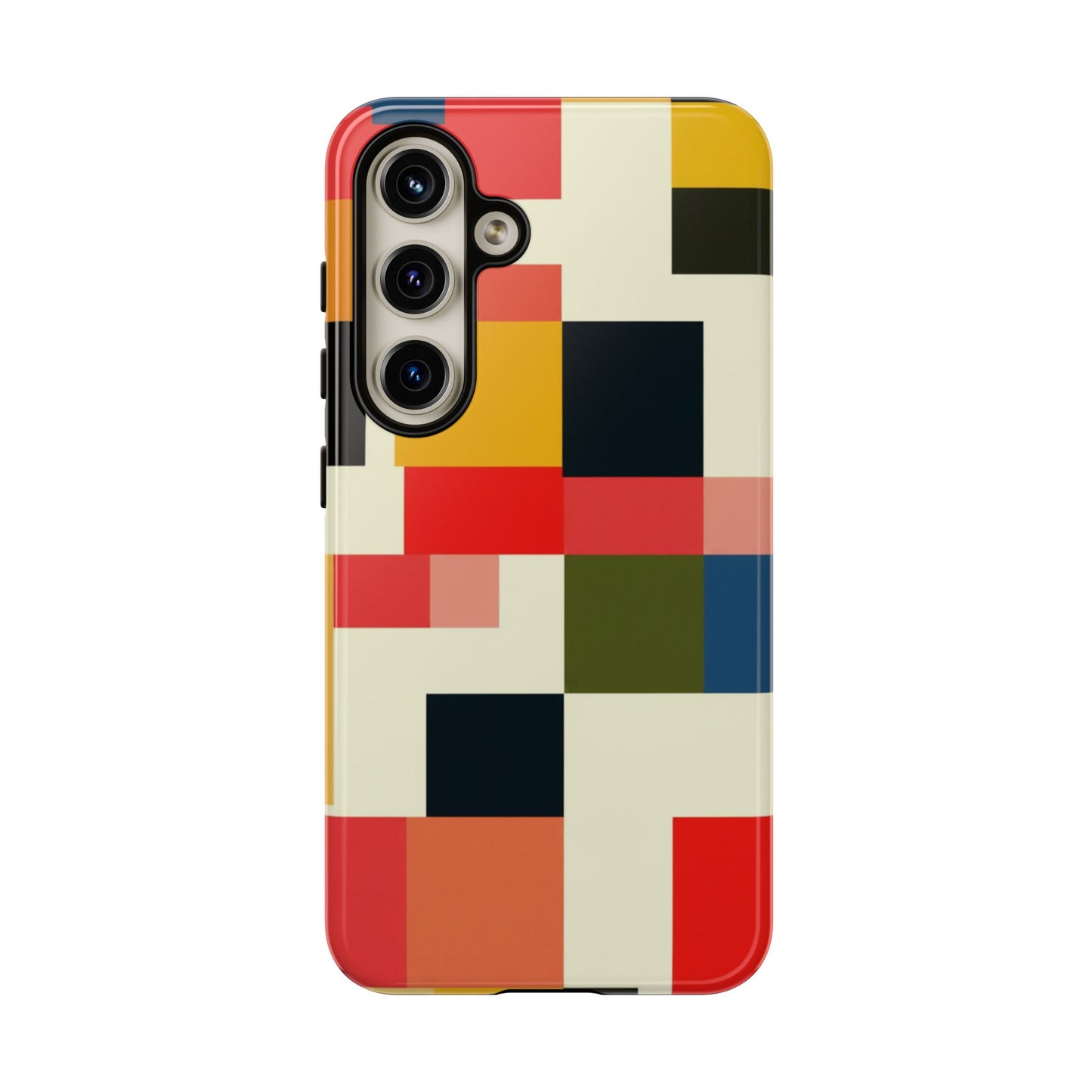 Abstract Color Block Tough Phone Case — Retro Geometric Protective Cover